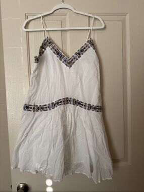 White Embroidered V-Neck Spaghetti Strap Romper